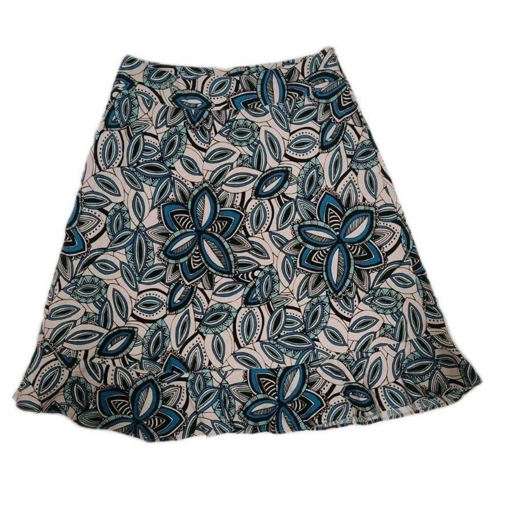 Linen Blend Paisley East 5th Ladies Size 12 P Tan Blue Black Pockets Skirt